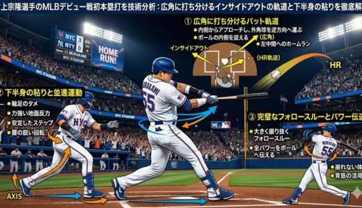 村上宗隆選手のMLBデビュー戦初本塁打を技術分析：広角に打ち分けるインサイドアウトの軌道と下半身の粘りを徹底解説