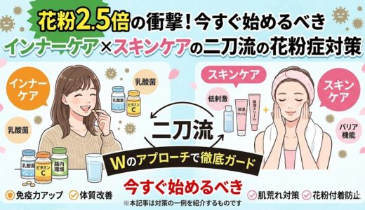 花粉2.5倍の衝撃！今すぐ始めるべきインナーケア×スキンケアの二刀流の花粉症対策で皮膚炎肌荒れ・不調を徹底ガード