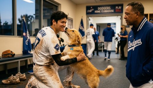 泥だらけの初勝利から80分後―！大谷翔平を癒やしたデコピンの最新ショットとロバーツ監督が感嘆した“不動心”